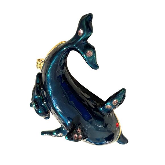 Ocean Marine Dolphin Mom and Baby Jeweled Enameled Trinket Box - Picture 4 of 8